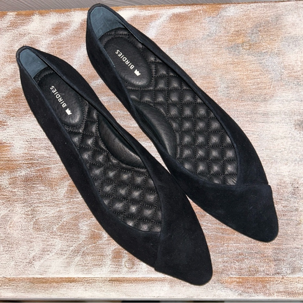 Birdies Black Suede Pointed Ballet Flats
